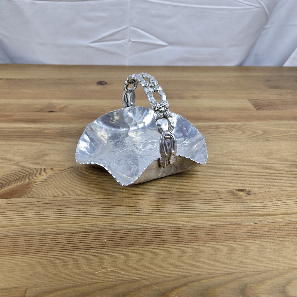 Hand Wrought Creations by Rodney Kent Hammered Aluminum Basket W/Tulips #429